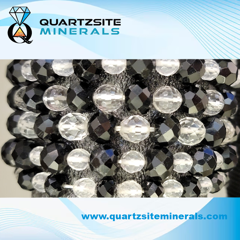 Black tourmaline faceted with clear quartz crystal faceted beads bracelets Black tourmaline faceted with clear quartz crystal faceted beads bracelets