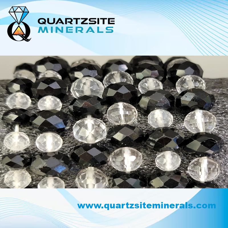 Black tourmaline faceted with clear quartz crystal faceted beads bracelets Black tourmaline faceted with clear quartz crystal faceted beads bracelets